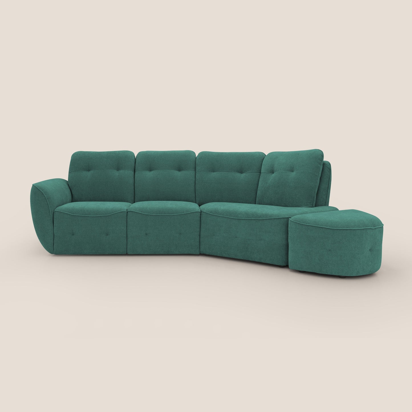 Cerbero divano angolare con pouf mobile in morbido bouclé impermeabile T07 verde