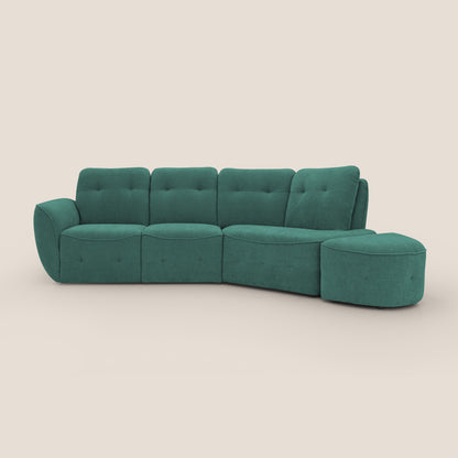 Cerbero divano angolare con pouf mobile in morbido bouclé impermeabile T07 verde