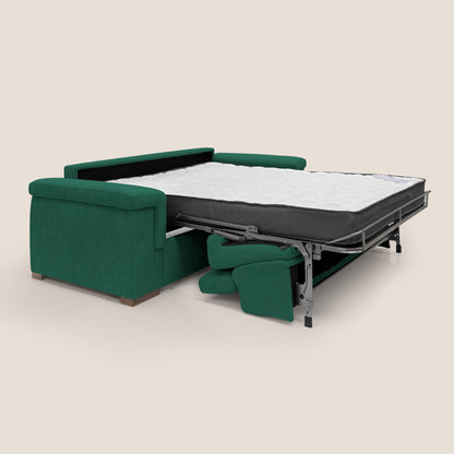 Giunone divano letto con materasso alto 18 cm e poggiatesta reclinabili in tessuto impermeabile T02 verde 