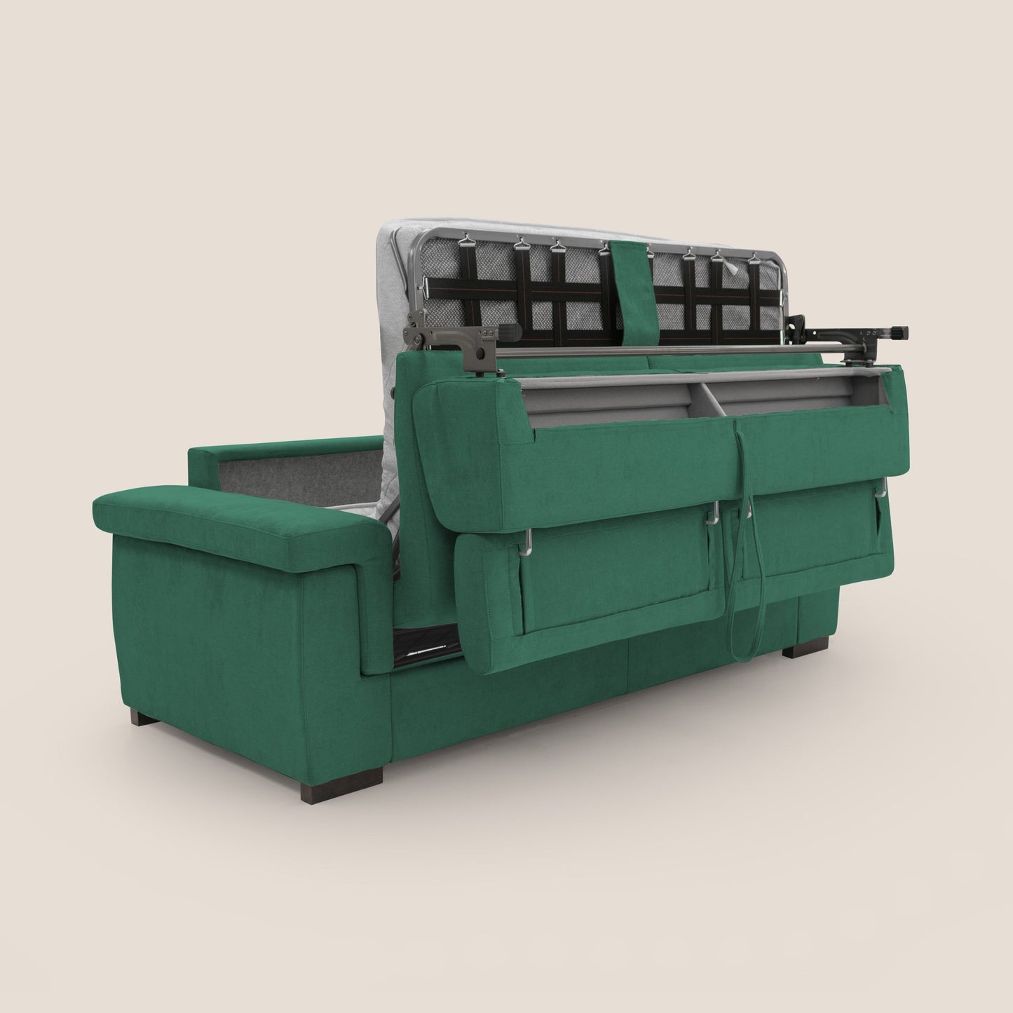 Bjorn divano letto sfoderabile con materasso H18 cm e poggiatesta reclinabili in tessuto impermeabile T02 verde