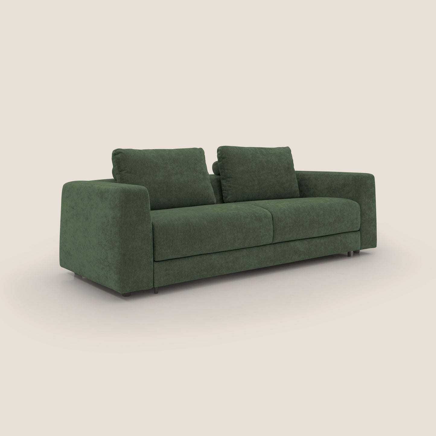 Freia Divano letto minimal materasso h15 cm con morbidi schienali in tessuto impermeabile T14 verde
