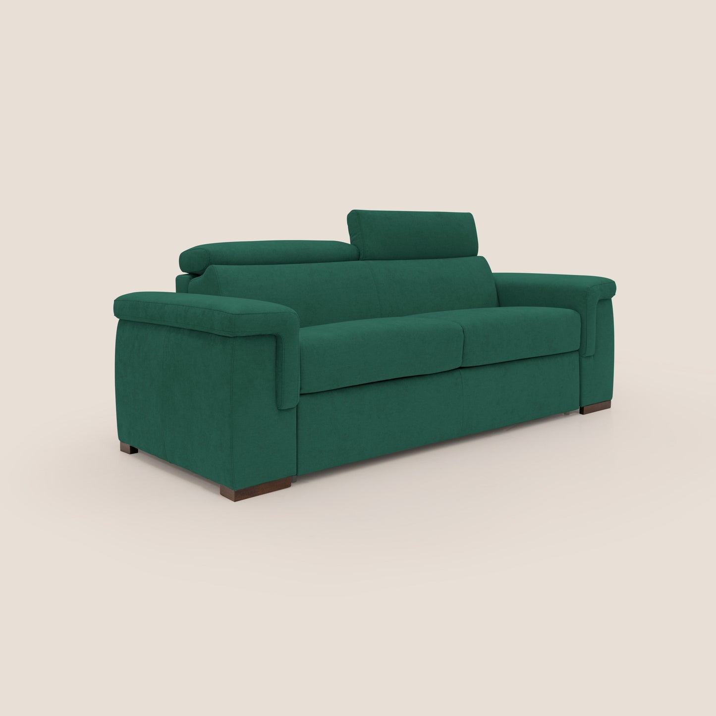 Giunone divano letto con materasso alto 18 cm e poggiatesta reclinabili in tessuto impermeabile T02 verde 