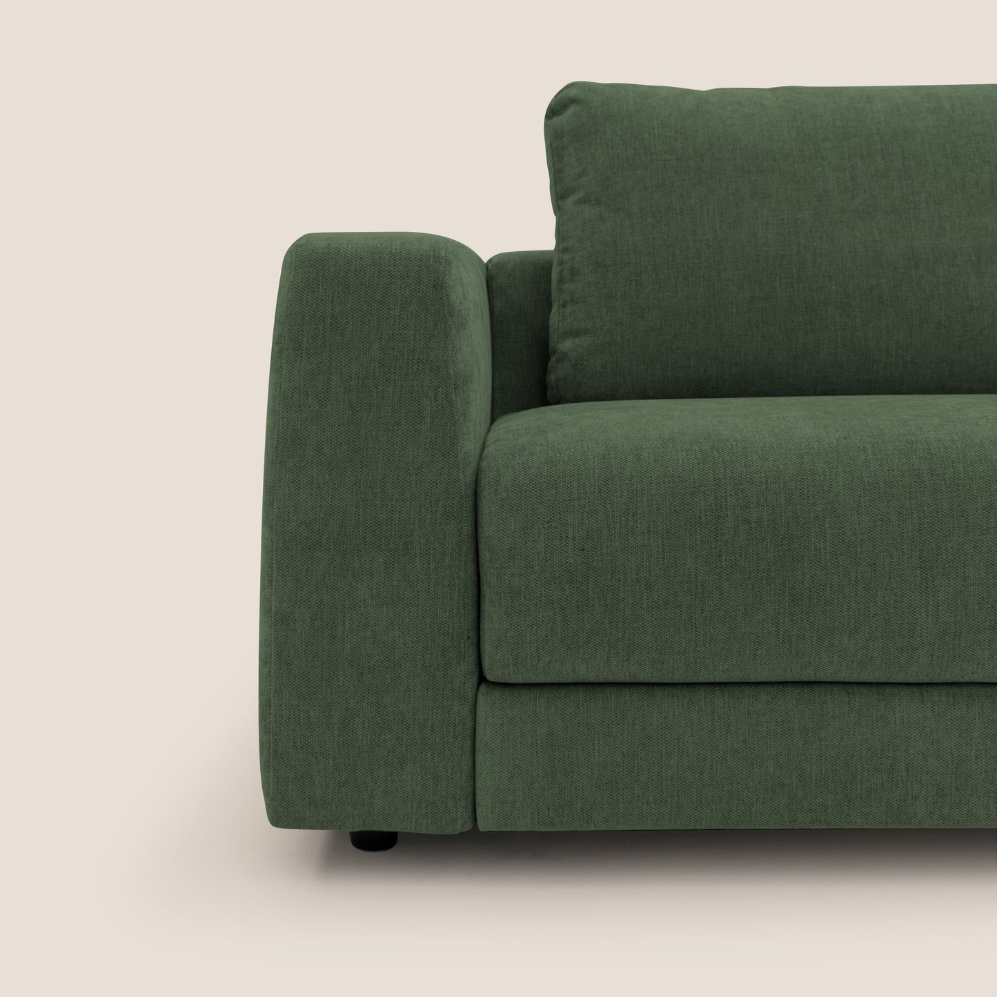 Freia Divano letto minimal materasso h15 cm con morbidi schienali in tessuto impermeabile T14 verde