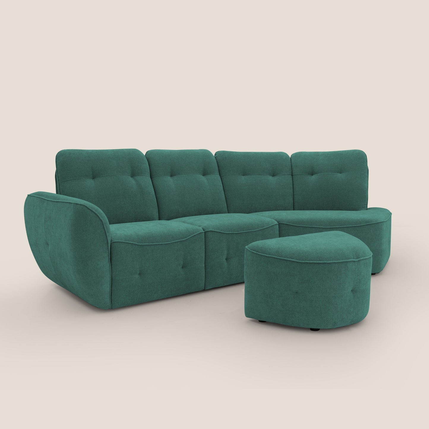 Cerbero divano angolare con pouf mobile in morbido bouclé impermeabile T07 verde
