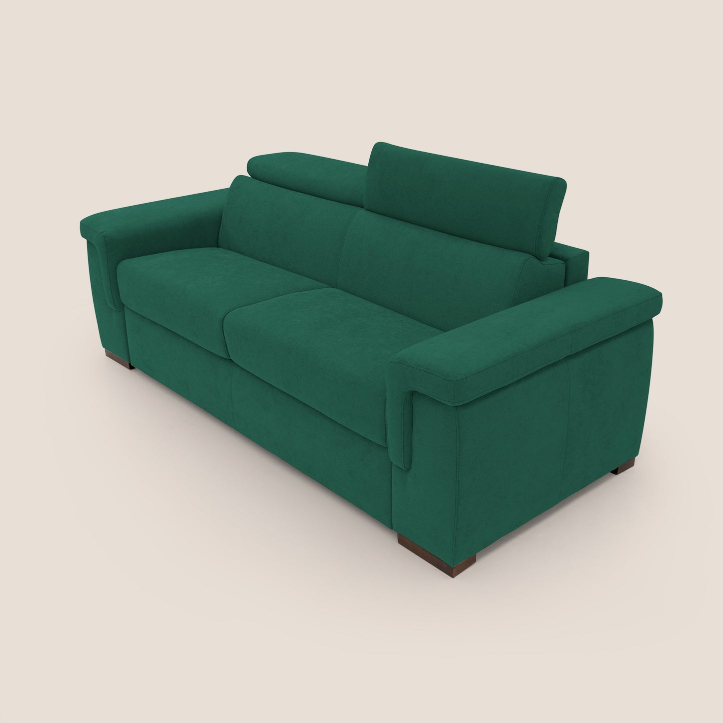 Giunone divano letto con materasso alto 18 cm e poggiatesta reclinabili in tessuto impermeabile T02 verde 