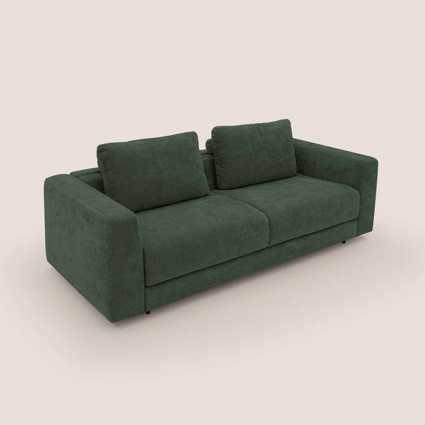 Freia Divano letto minimal materasso h15 cm con morbidi schienali in tessuto impermeabile T14 verde