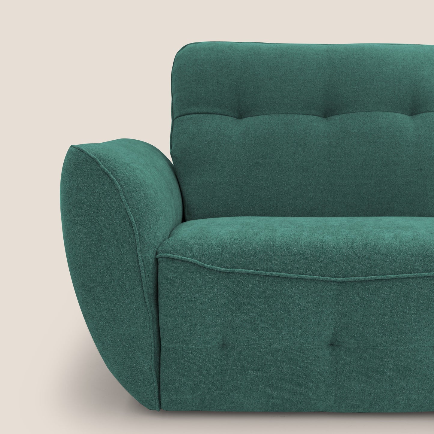 Cerbero divano angolare con pouf mobile in morbido bouclé impermeabile T07 verde