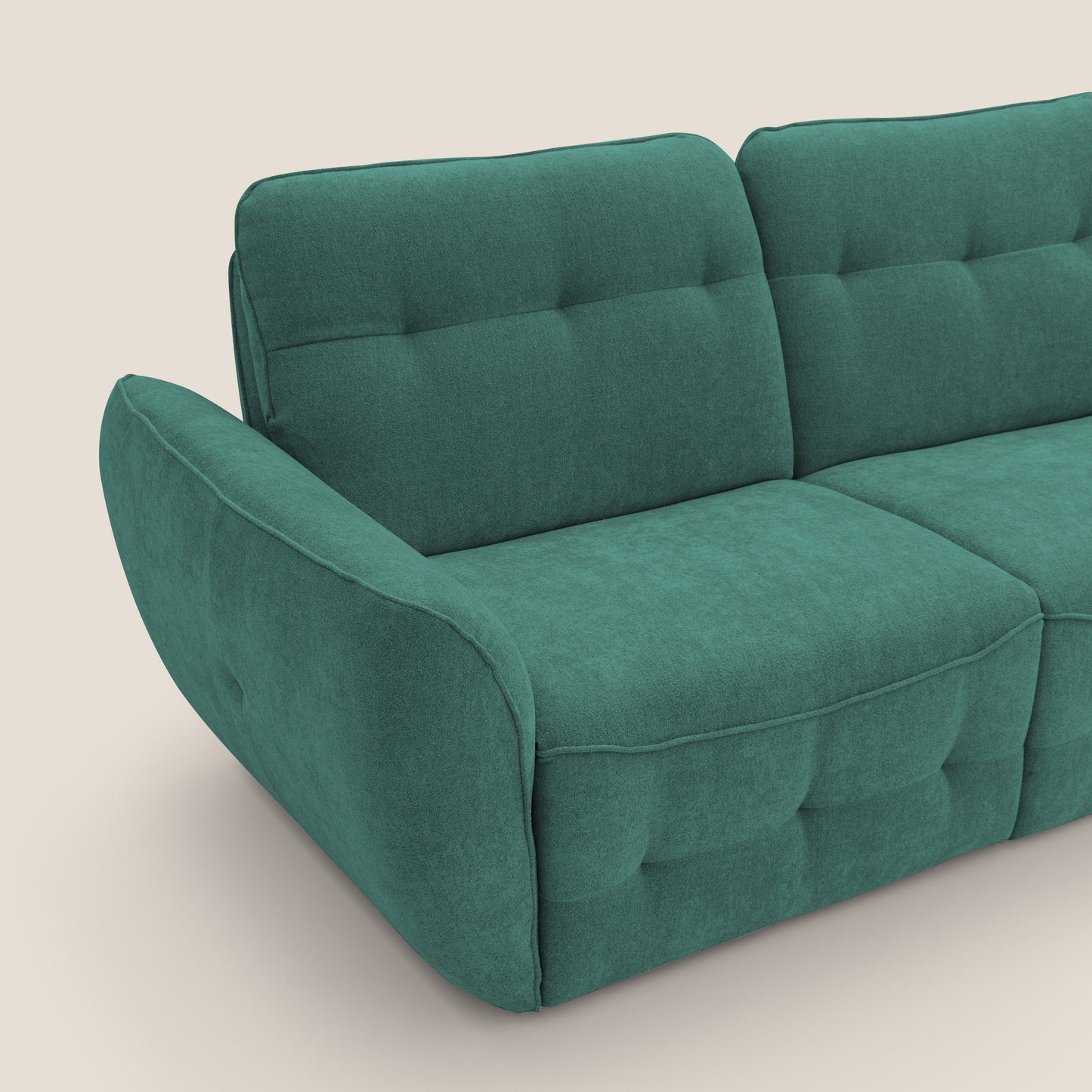 Cerbero divano angolare con pouf mobile in morbido bouclé impermeabile T07 verde