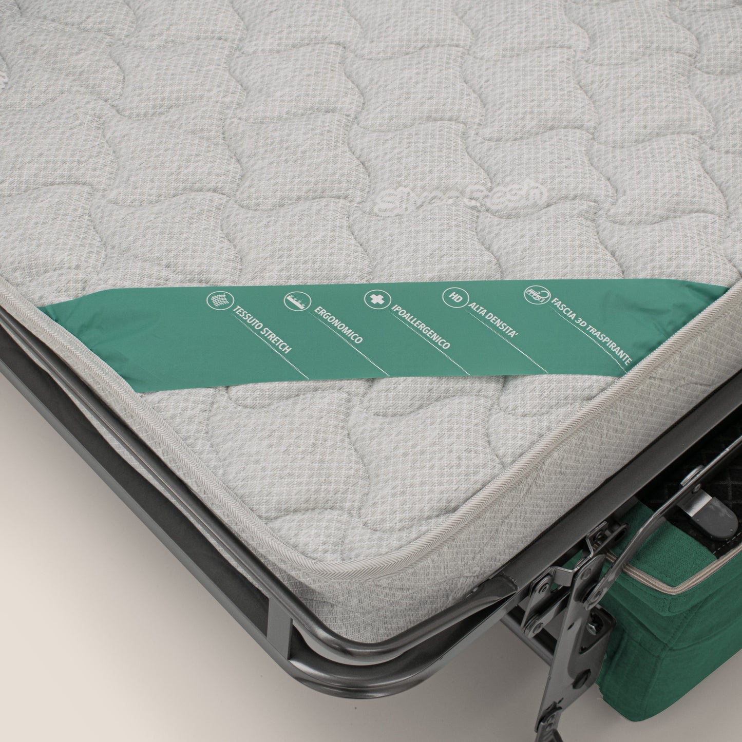 Bjorn divano letto sfoderabile con materasso H18 cm e poggiatesta reclinabili in tessuto impermeabile T02 verde