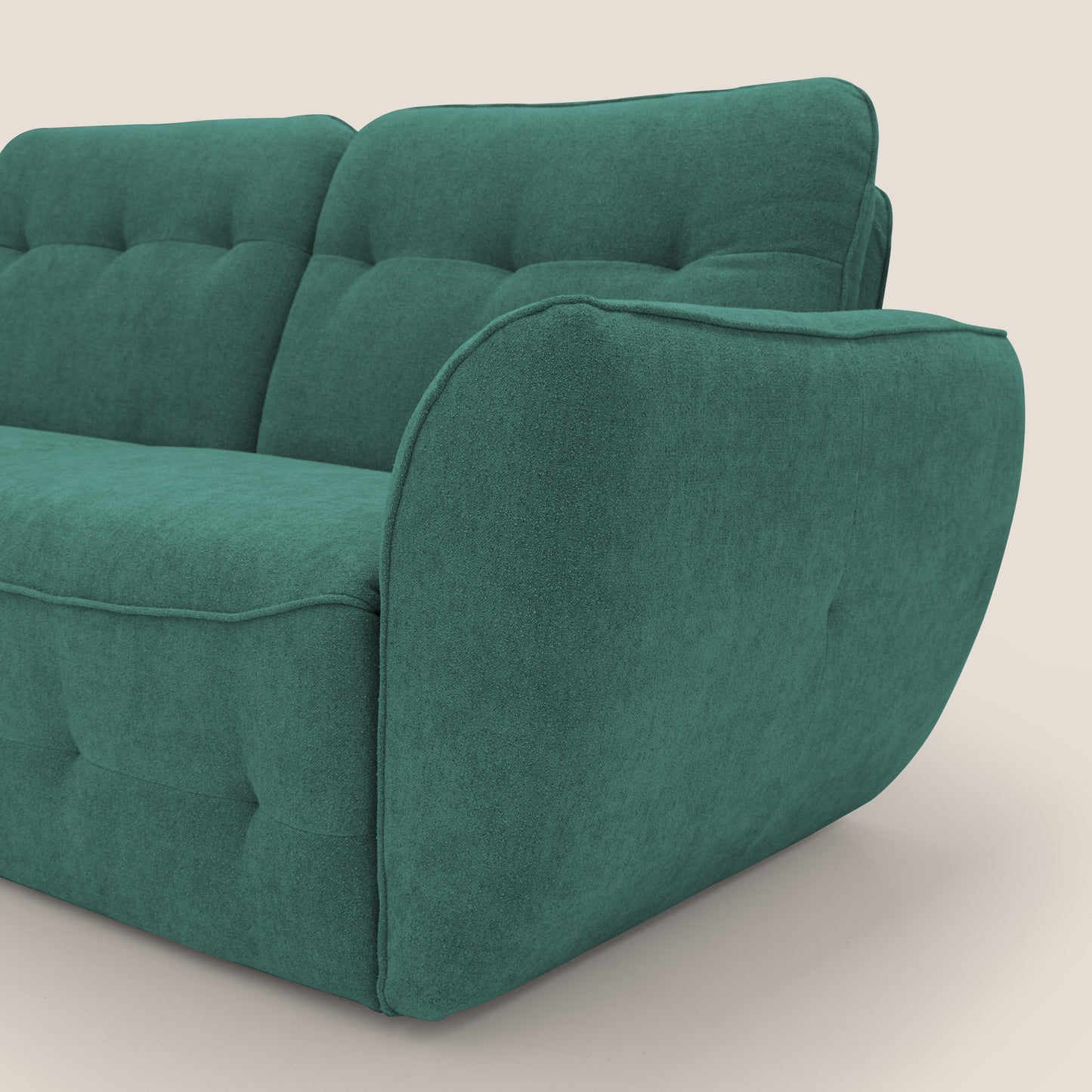 Cerbero divano angolare con pouf mobile in morbido bouclé impermeabile T07 verde