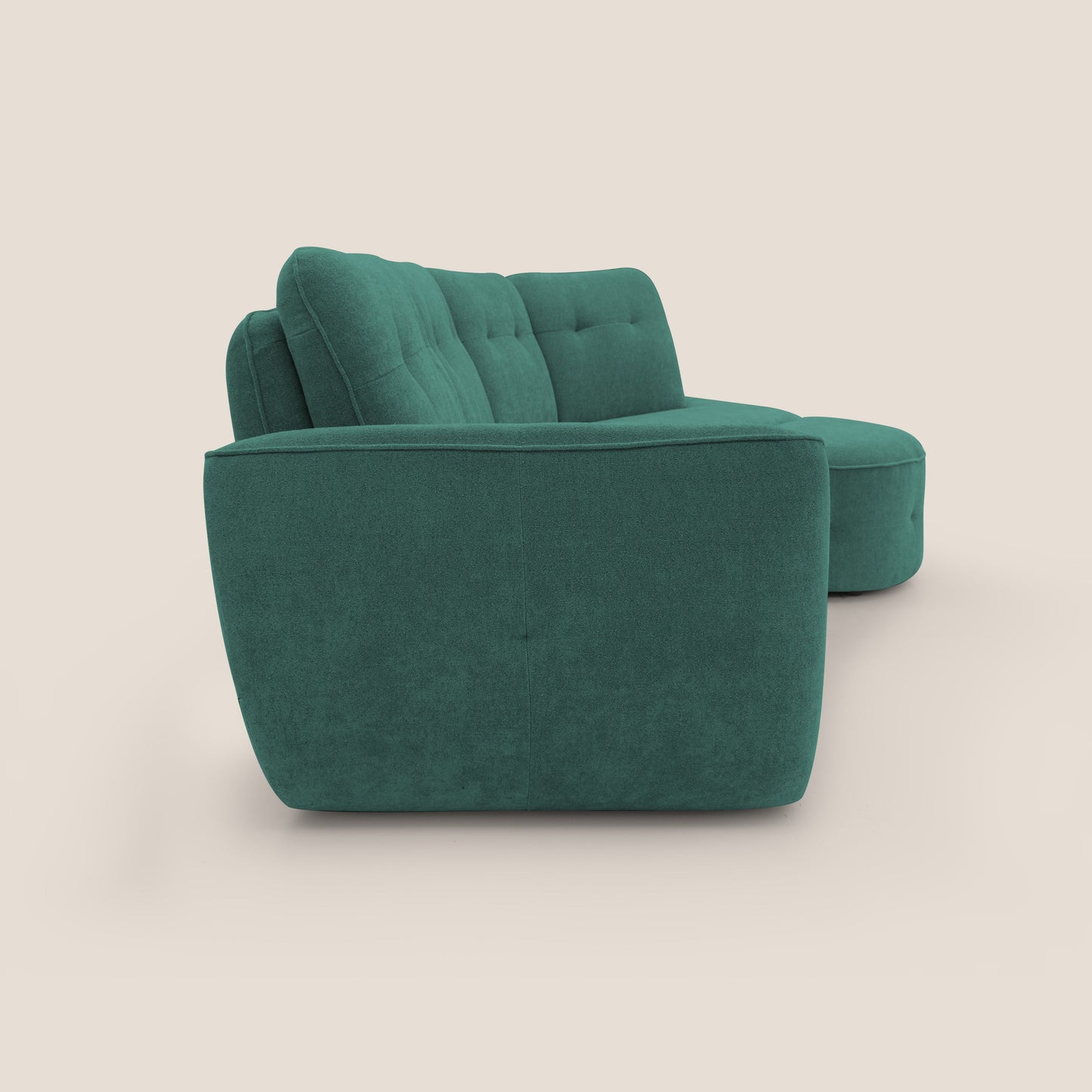 Cerbero divano angolare con pouf mobile in morbido bouclé impermeabile T07 verde