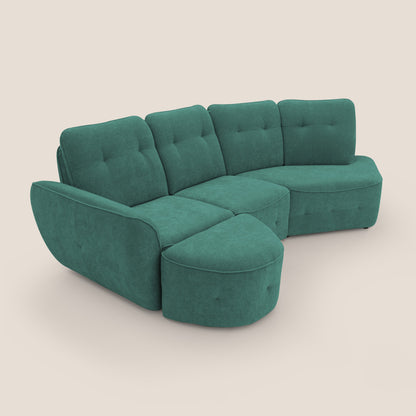 Cerbero divano angolare con pouf mobile in morbido bouclé impermeabile T07 verde