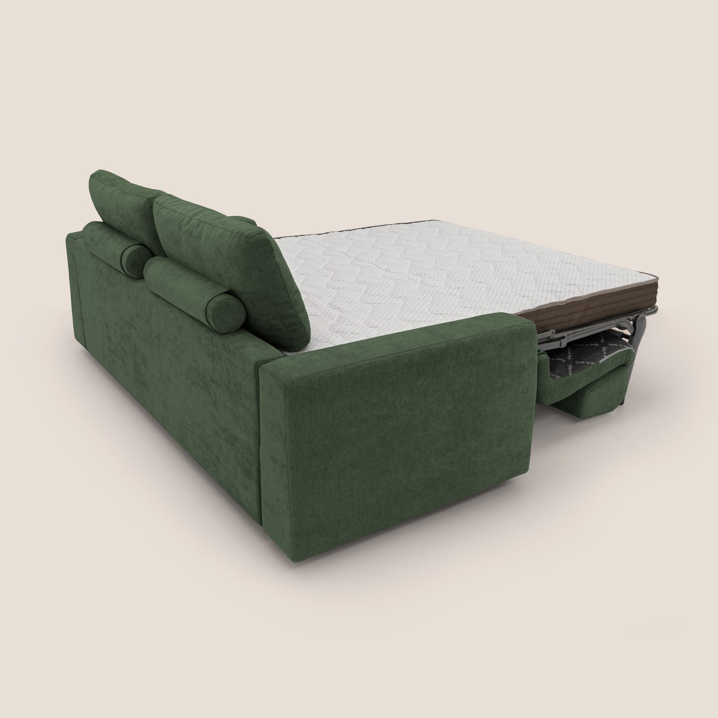 Freia Divano letto minimal materasso h15 cm con morbidi schienali in tessuto impermeabile T14 verde