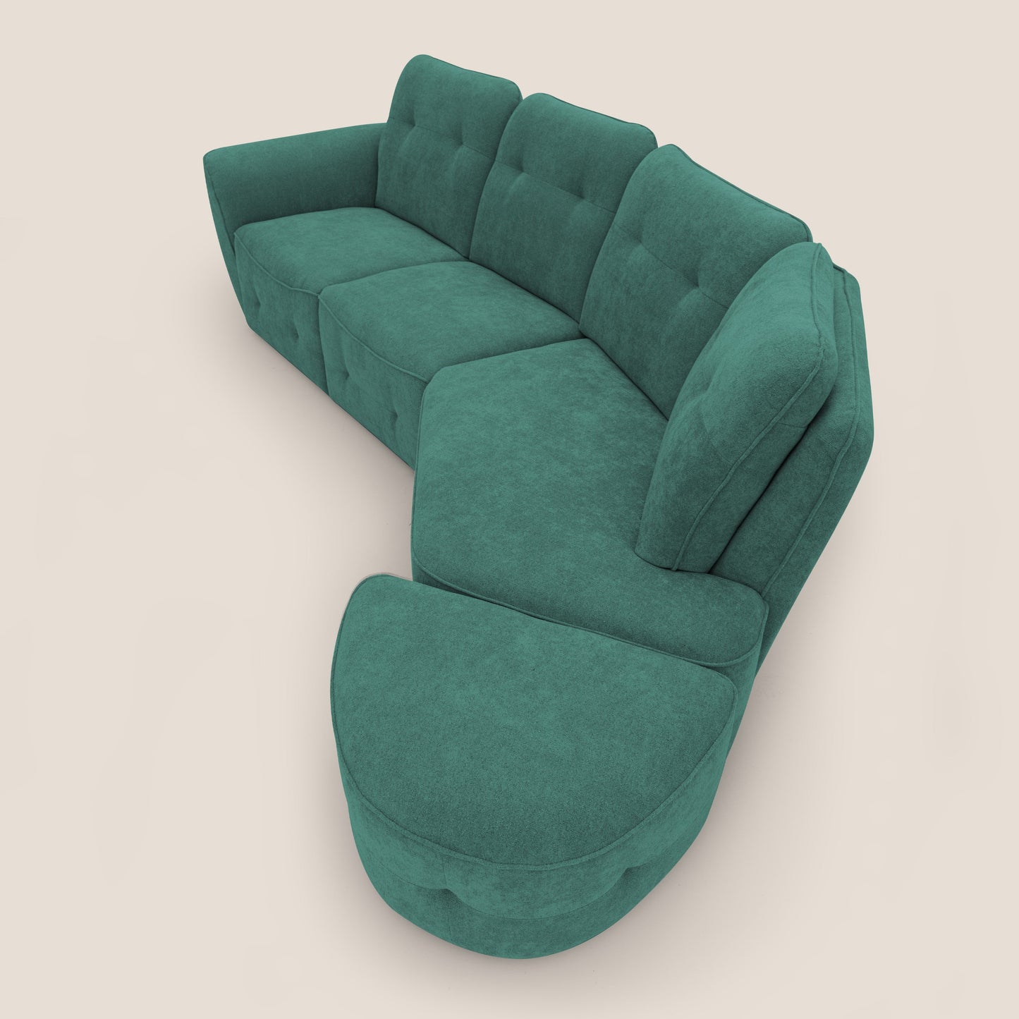 Cerbero divano angolare con pouf mobile in morbido bouclé impermeabile T07 verde