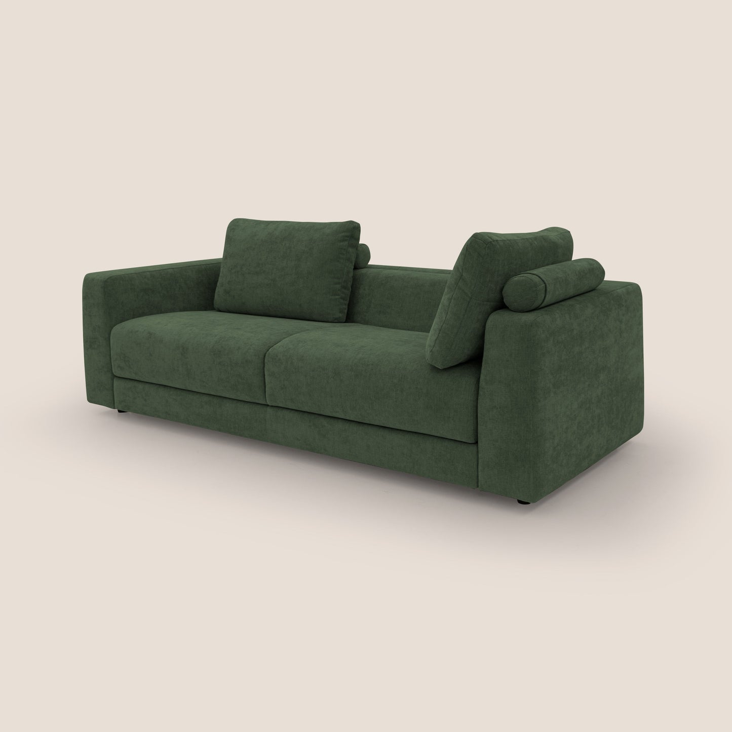 Freia Divano letto minimal materasso h15 cm con morbidi schienali in tessuto impermeabile T14 verde