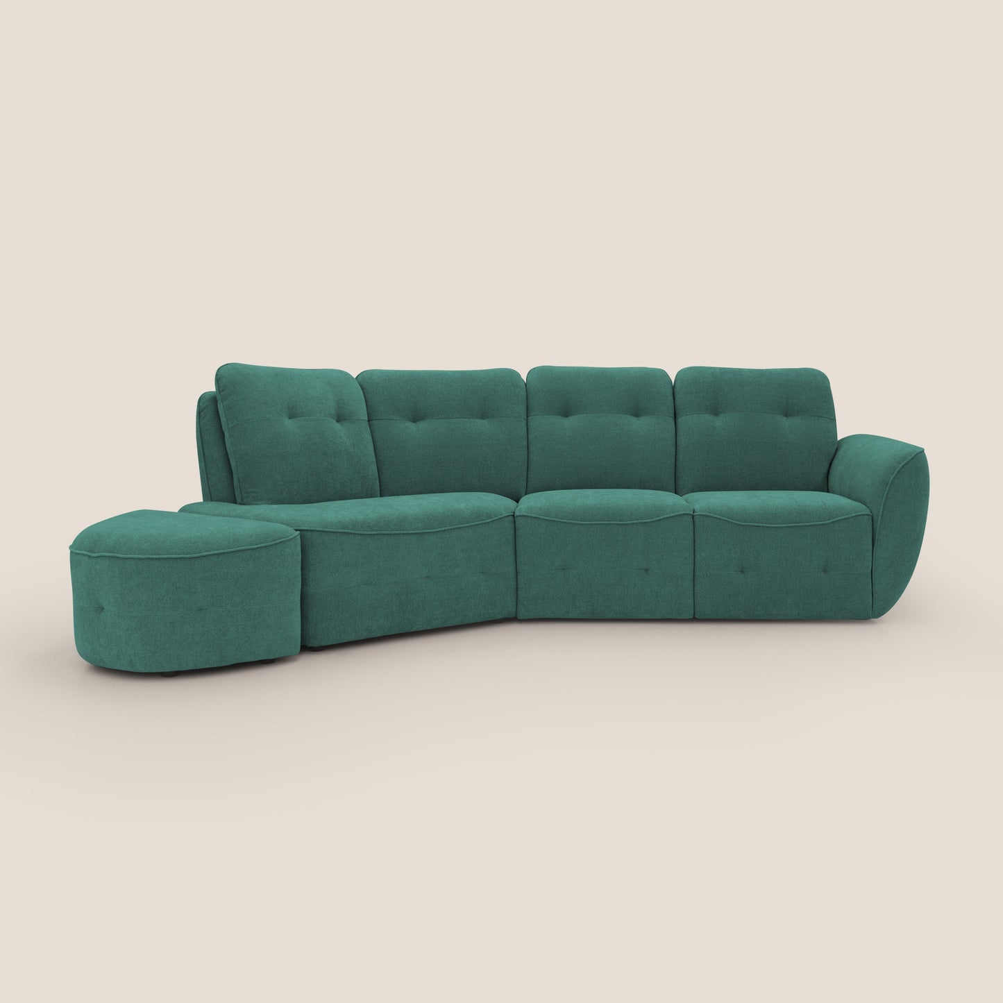 Cerbero divano angolare con pouf mobile in morbido bouclé impermeabile T07 verde