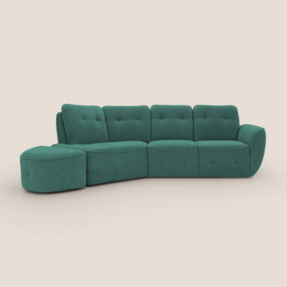 Cerbero divano angolare con pouf mobile in morbido bouclé impermeabile T07 verde