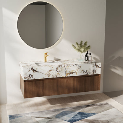 48'' Modern Single Bathroom Vanities, With Glossy Faux Marble Top, Solid Wood