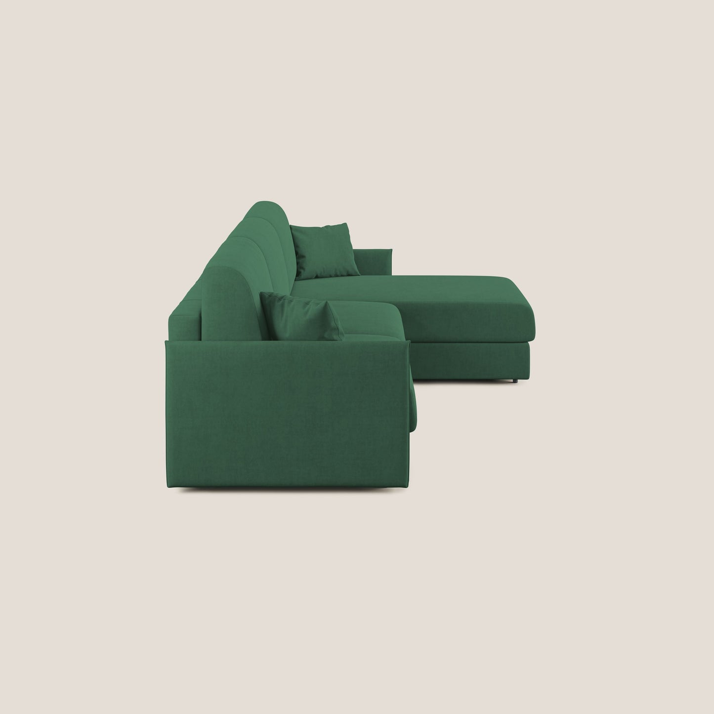 Evans Divano letto angolare con penisola in morbido tessuto impermeabile T02 verde