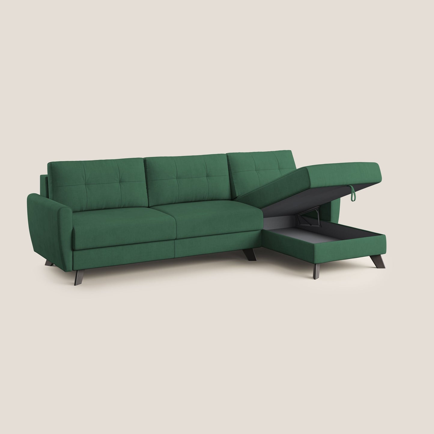 Callisto Divano letto angolare con penisola in tessuto morbido impermeabile T02 verde