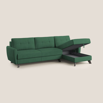Callisto Divano letto angolare con penisola in tessuto morbido impermeabile T02 verde