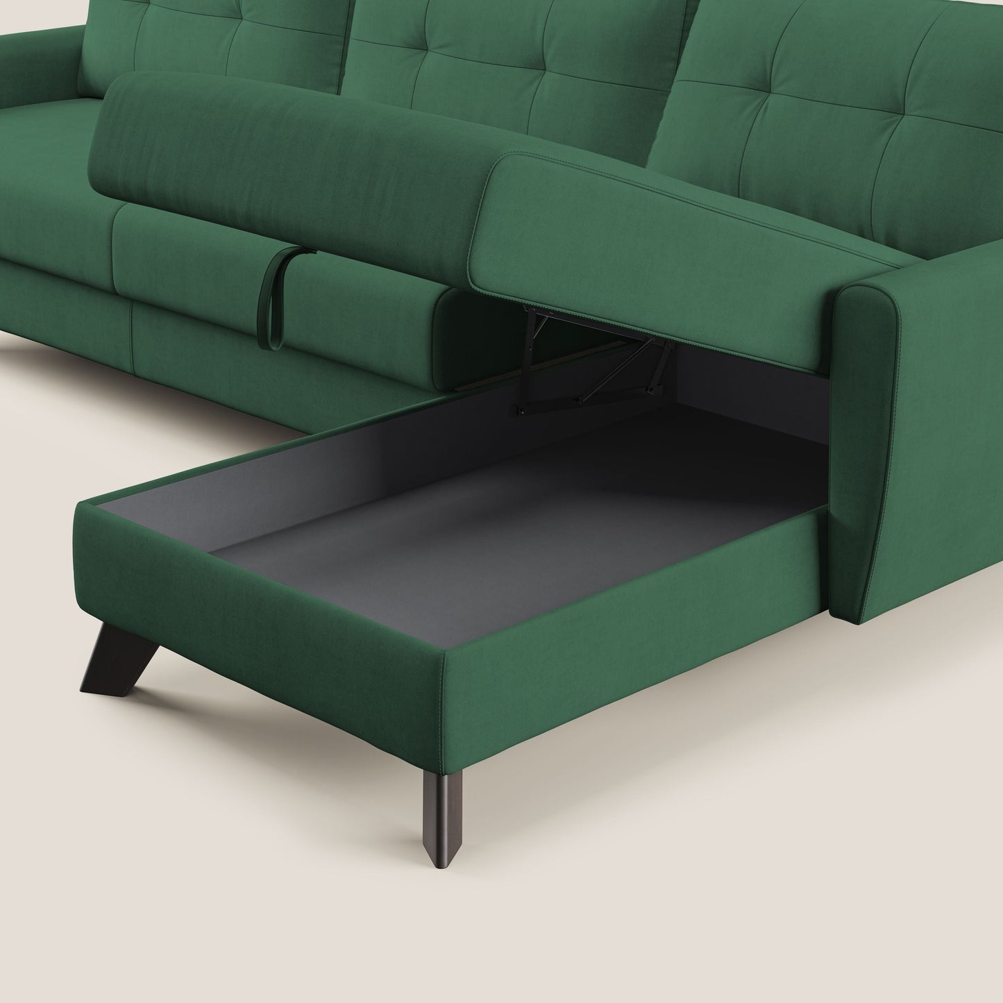 Callisto Divano letto angolare con penisola in tessuto morbido impermeabile T02 verde