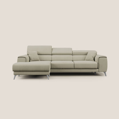 Fusion Divano angolare con sedute scorrevoli in tessuto morbido smaltabile T05 panna