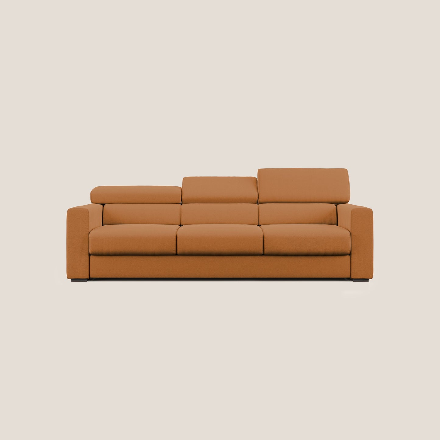 Dylan divano a 3 sedute con pouf estraibile poggiapiedi in tessuto fiammato simil cotone impermeabile T19 arancio