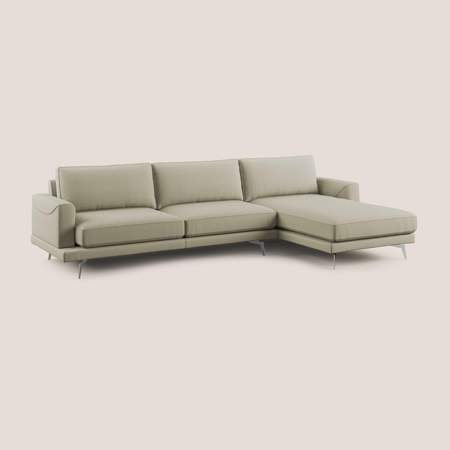 Dorian divano moderno angolare con penisola in tessuto morbido antimacchia T05 panna