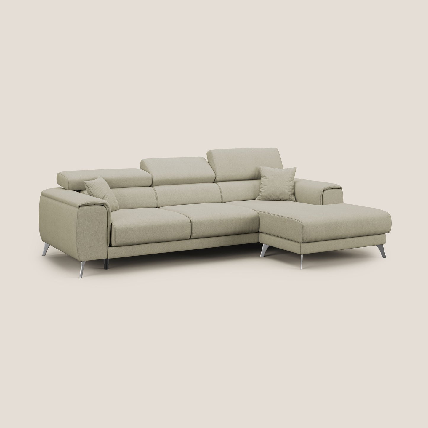 Fusion Divano angolare con sedute scorrevoli in tessuto morbido smaltabile T05 panna