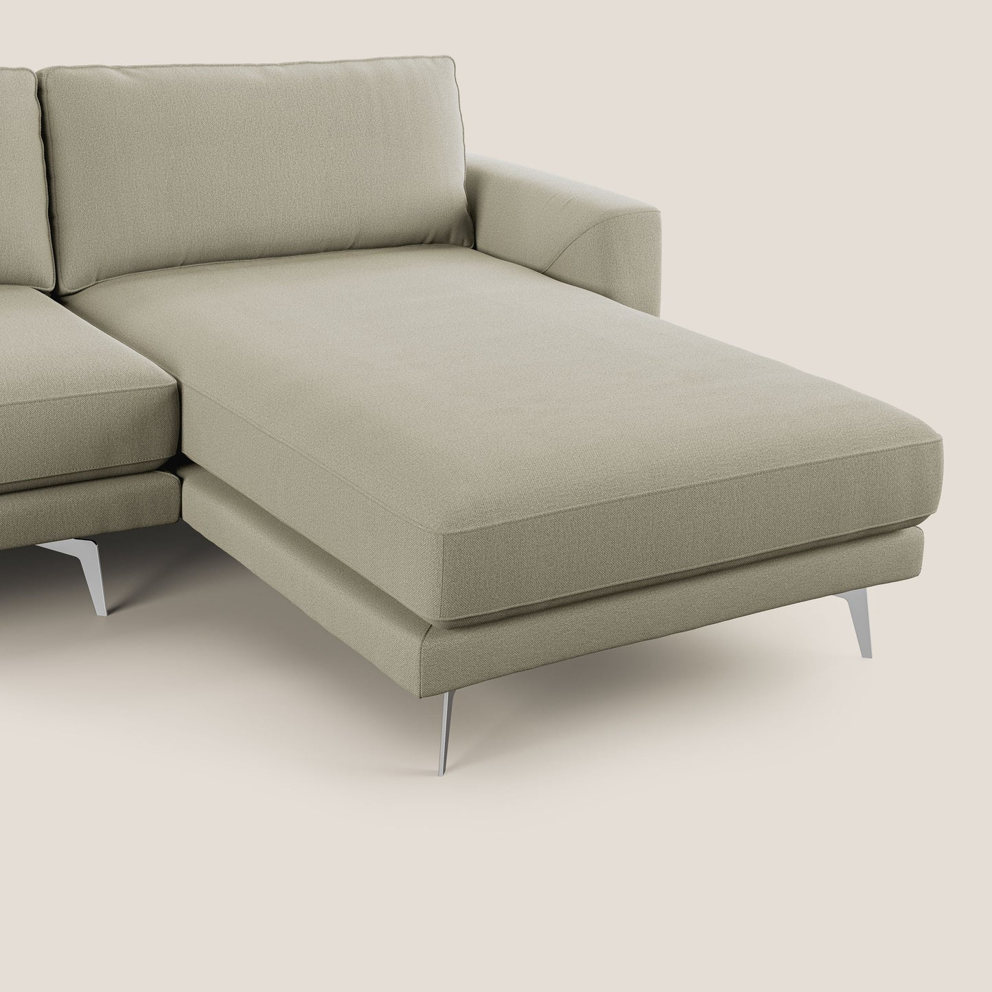 Dorian divano moderno angolare con penisola in tessuto morbido antimacchia T05 panna