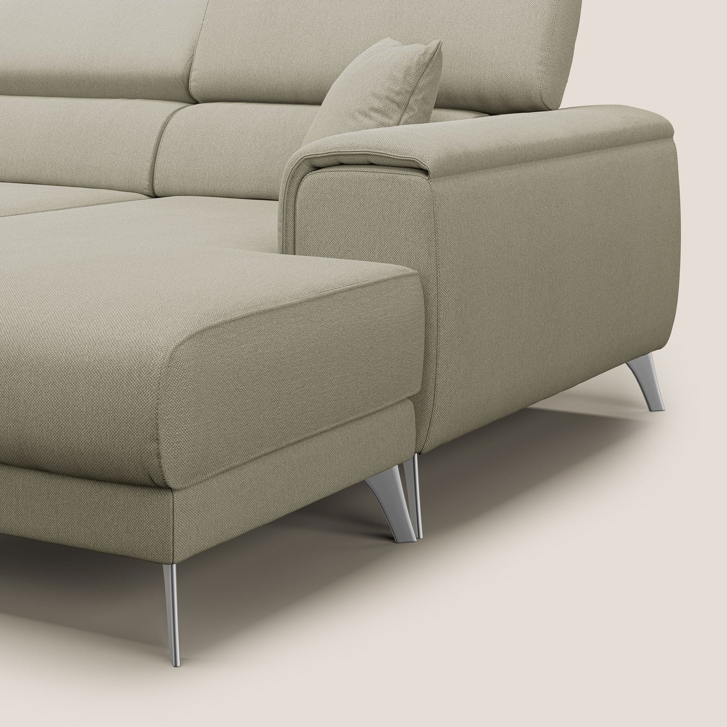 Fusion Divano angolare con sedute scorrevoli in tessuto morbido smaltabile T05 panna