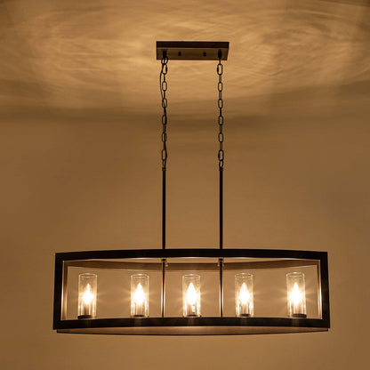 5-Light Mid-Century Modern Industrial Linear Kitchen Island Pendant Vintage Rectangle Glass Chandelier