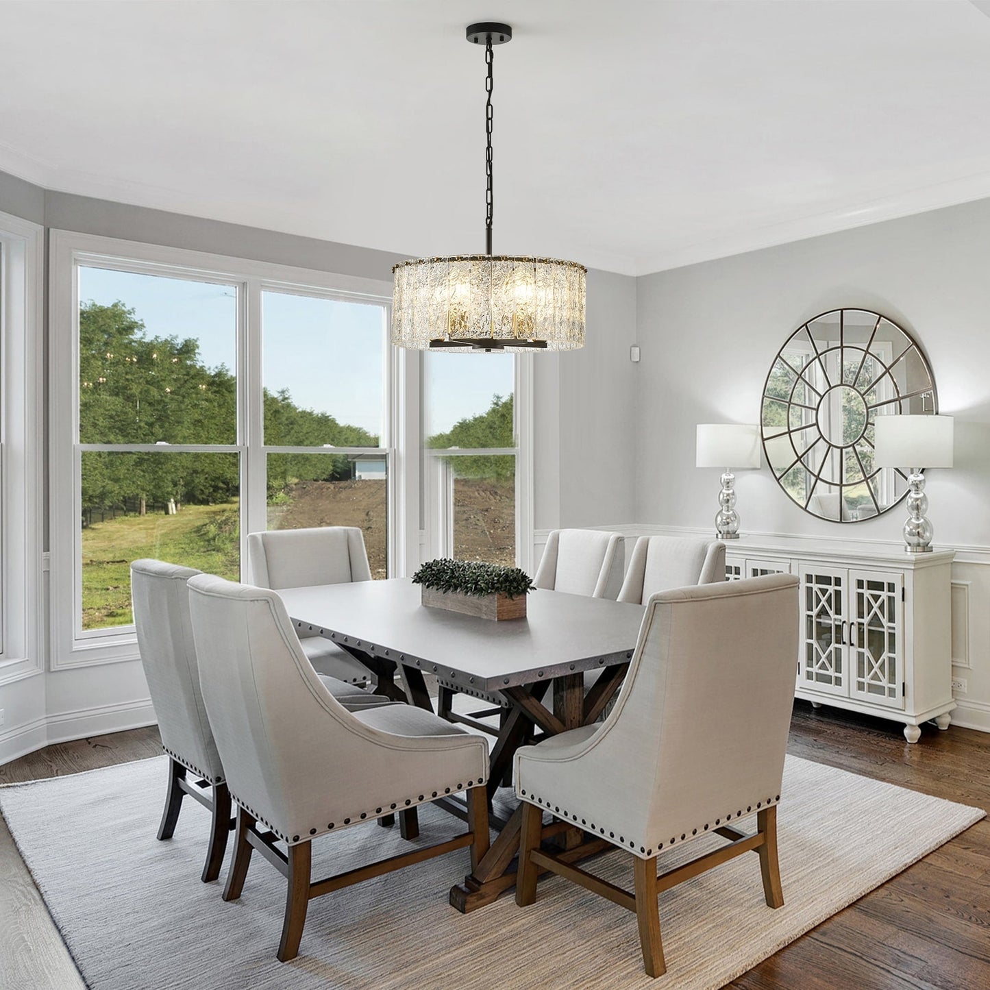 5-Light Modern Round Drum Chandelier, Classic Semi Flush Mount Chandelier, Kitchen Island Pendant Light for Dining Room