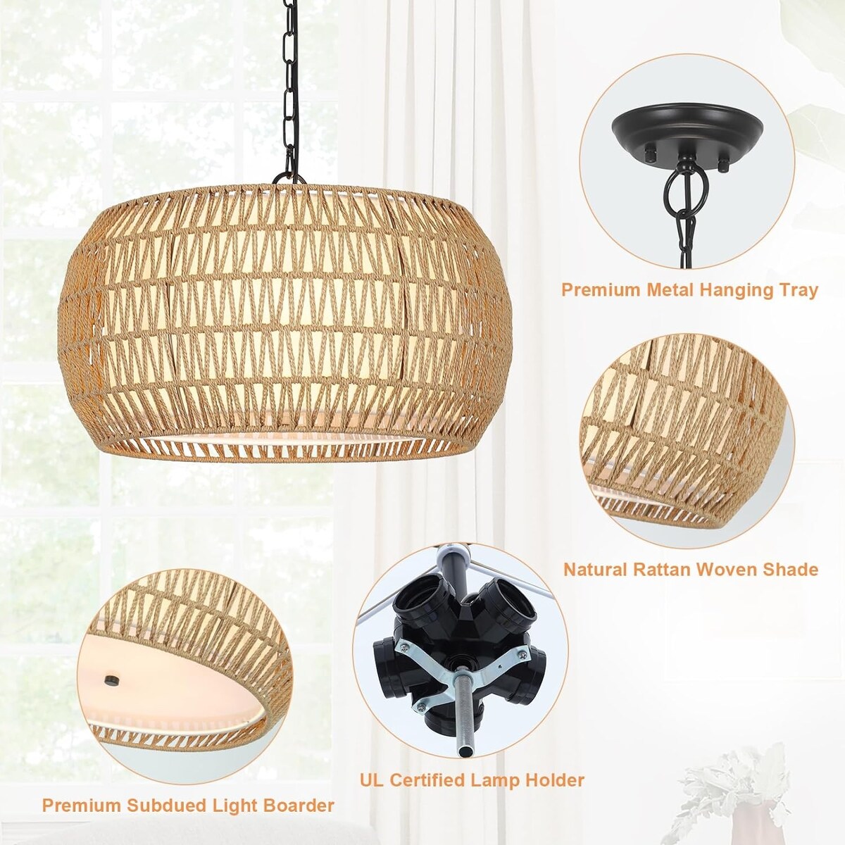 5-Lights Rattan Farmhouse Chandelier