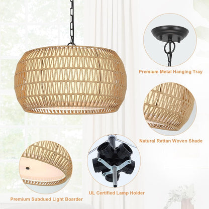 5-Lights Rattan Farmhouse Chandelier