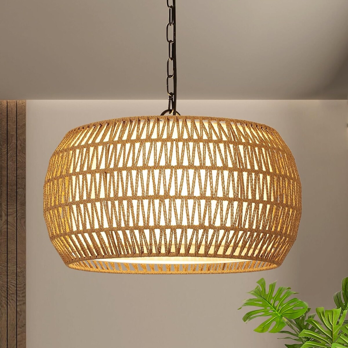 5-Lights Rattan Farmhouse Chandelier