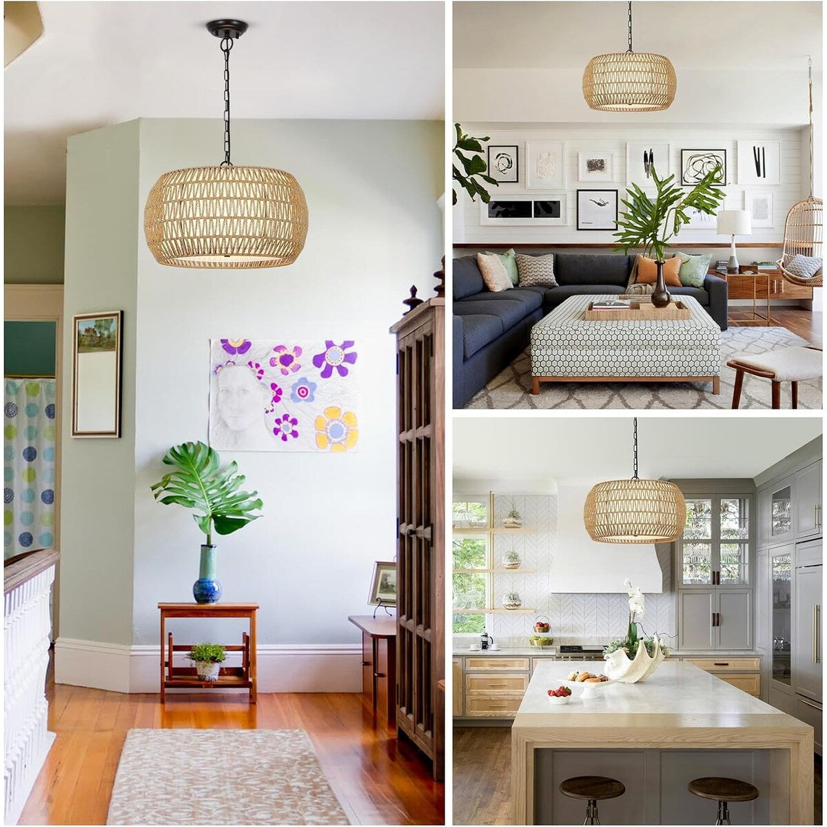 5-Lights Rattan Farmhouse Chandelier