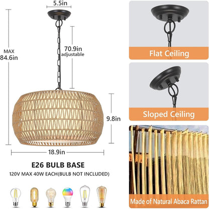 5-Lights Rattan Farmhouse Chandelier