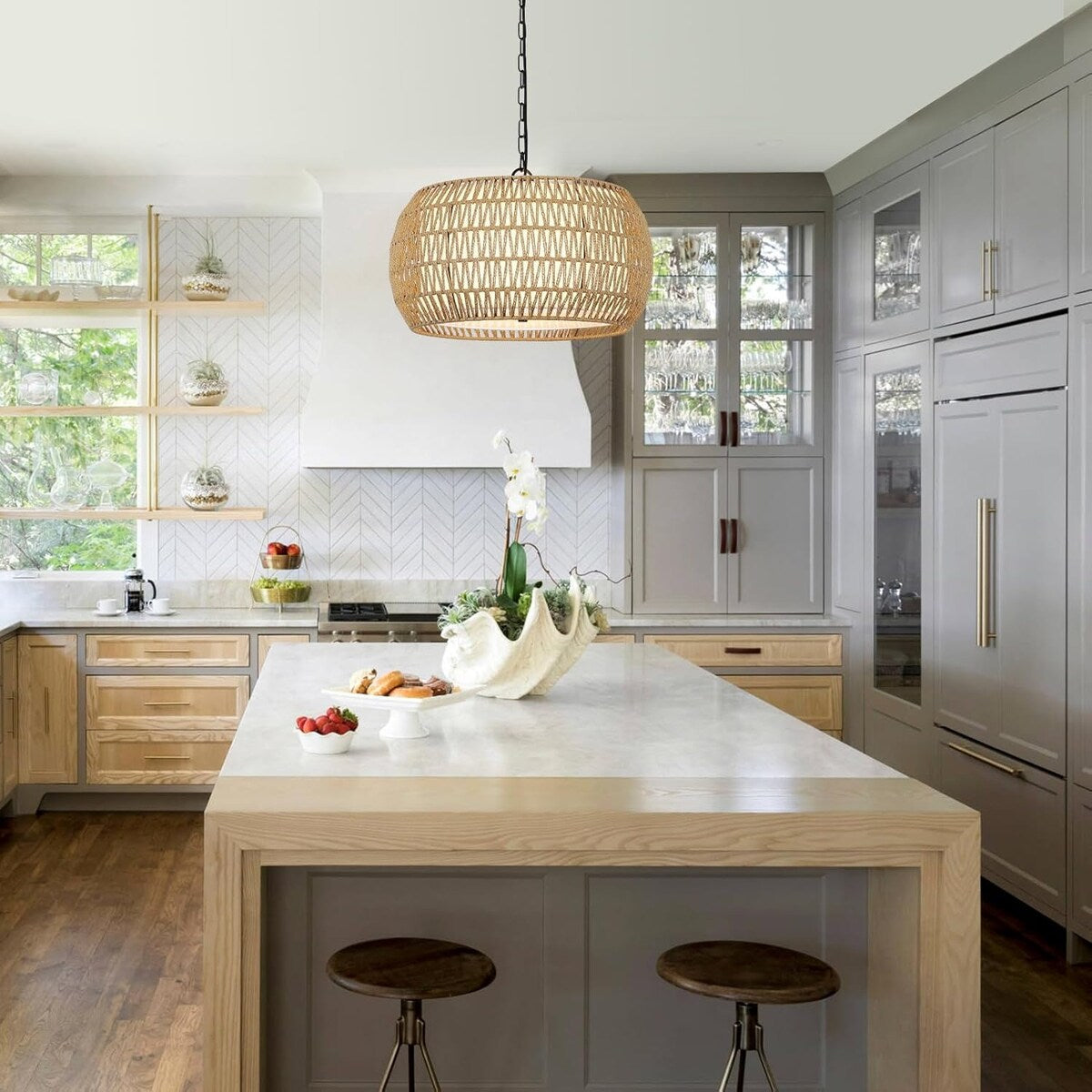 5-Lights Rattan Farmhouse Chandelier