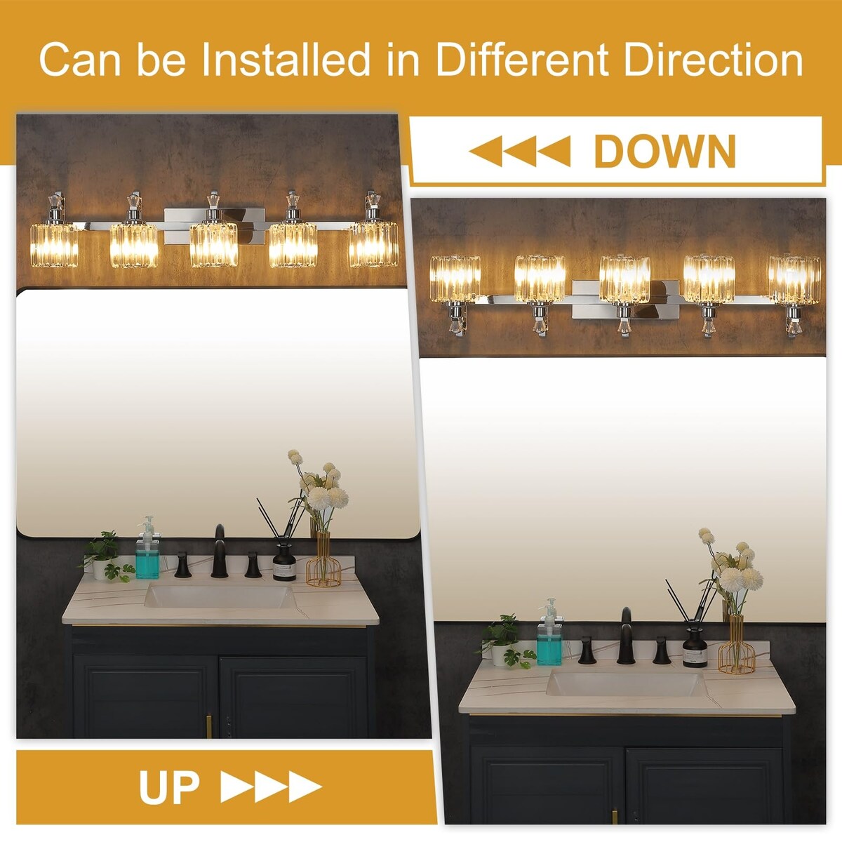 5-light Modern Crystal Bathroom Vanity Lighting Fixtures