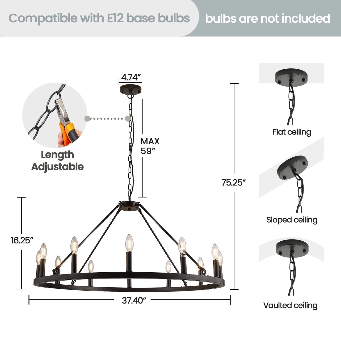 54-inch Round Wagon Wheel 24-light Chandelier