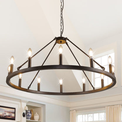 54-inch Round Wagon Wheel 24-light Chandelier
