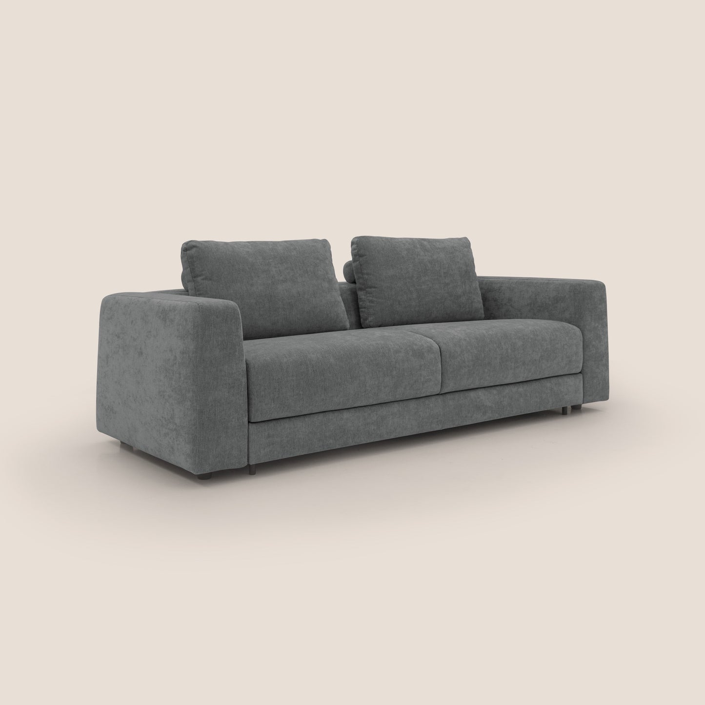 Freia Divano letto minimal materasso h15 cm con morbidi schienali in tessuto impermeabile T14 grigio