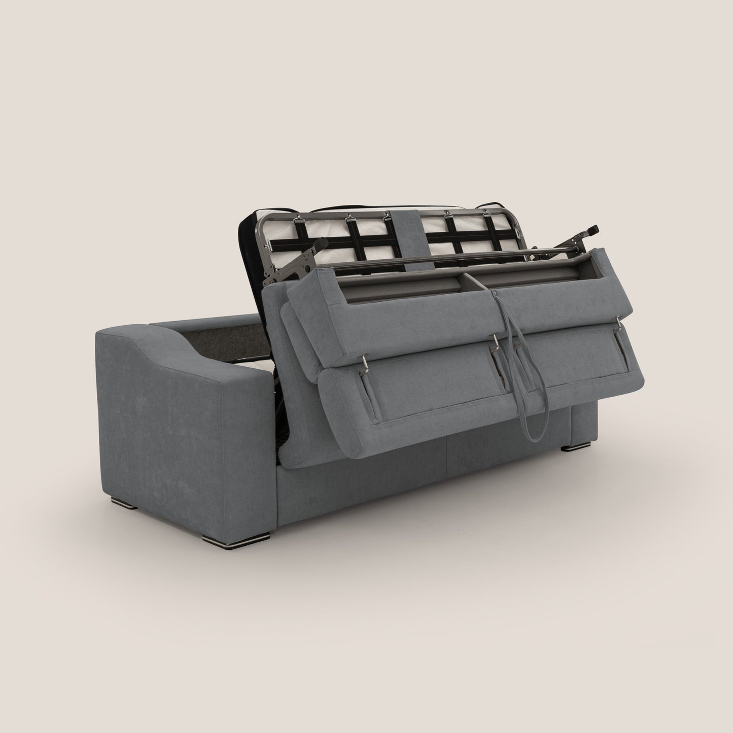 Bomber divano letto matrimoniale con poggiatesta in tessuto impermeabile T14 grigio 