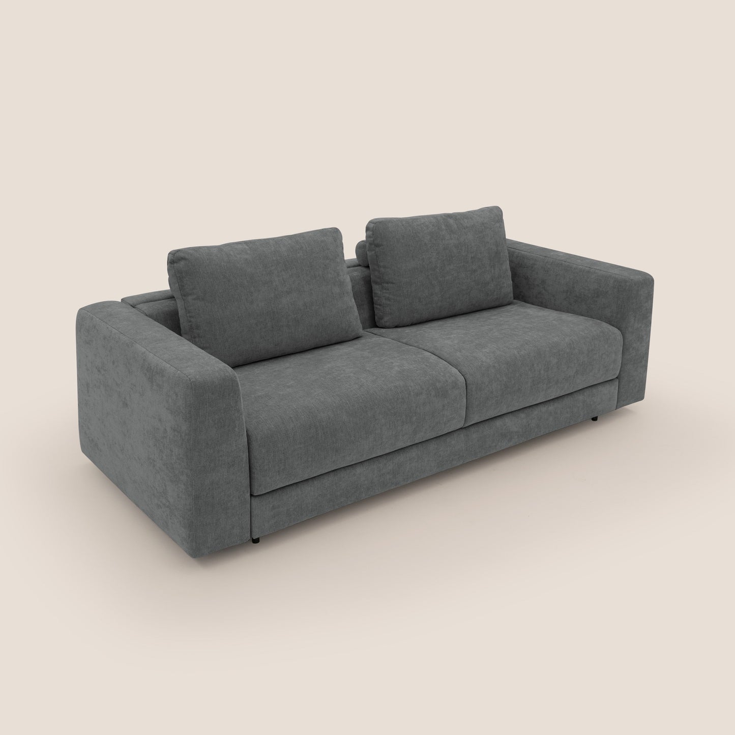Freia Divano letto minimal materasso h15 cm con morbidi schienali in tessuto impermeabile T14 grigio