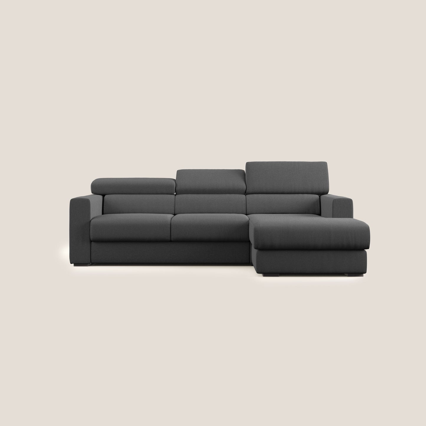 Dylan divano angolare con pouf estraibile poggiapiedi in tessuto simil cotone impermeabile T13 antracite