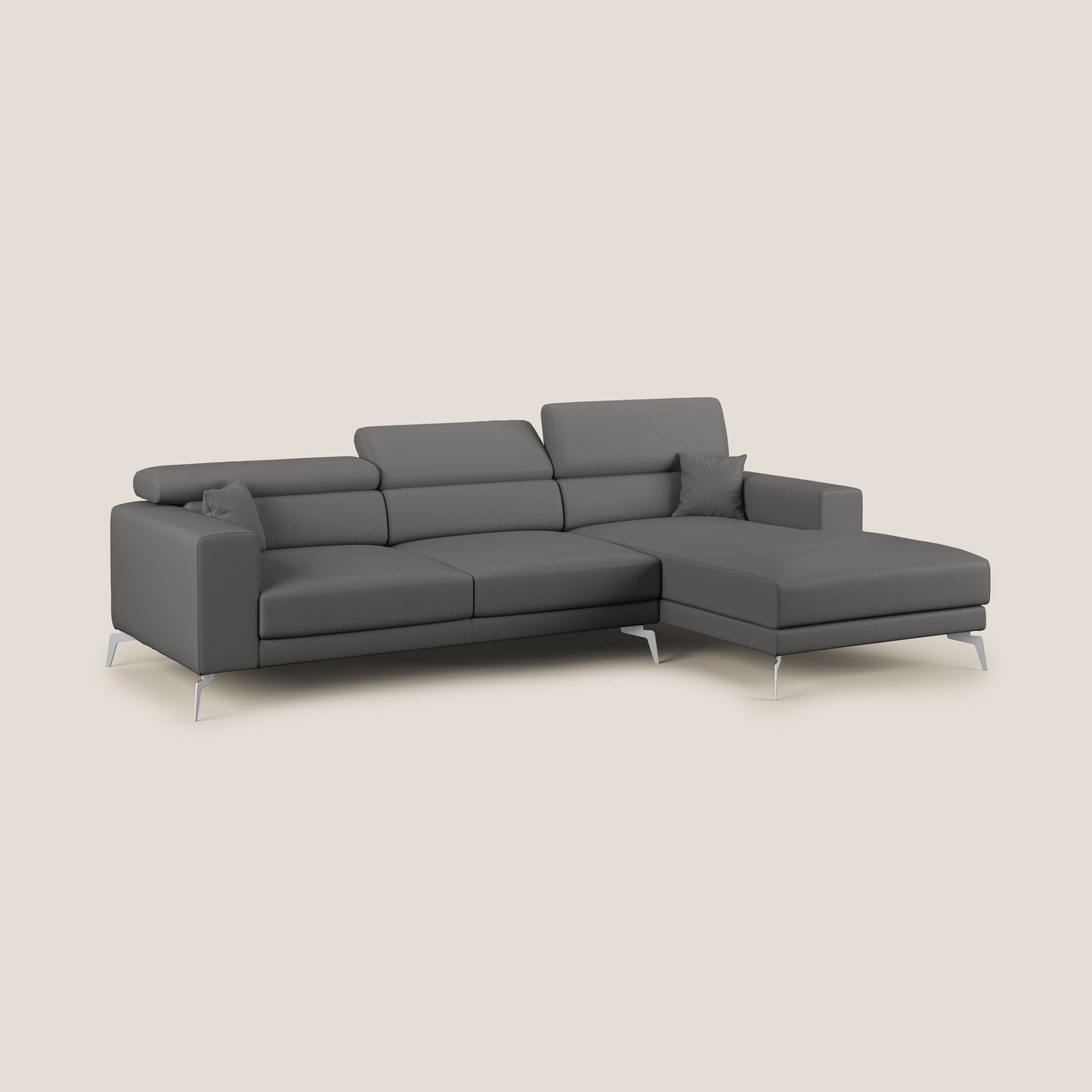 Blade Divano moderno angolare con poggiatesta reclinabili in Ecopelle T04 antracite