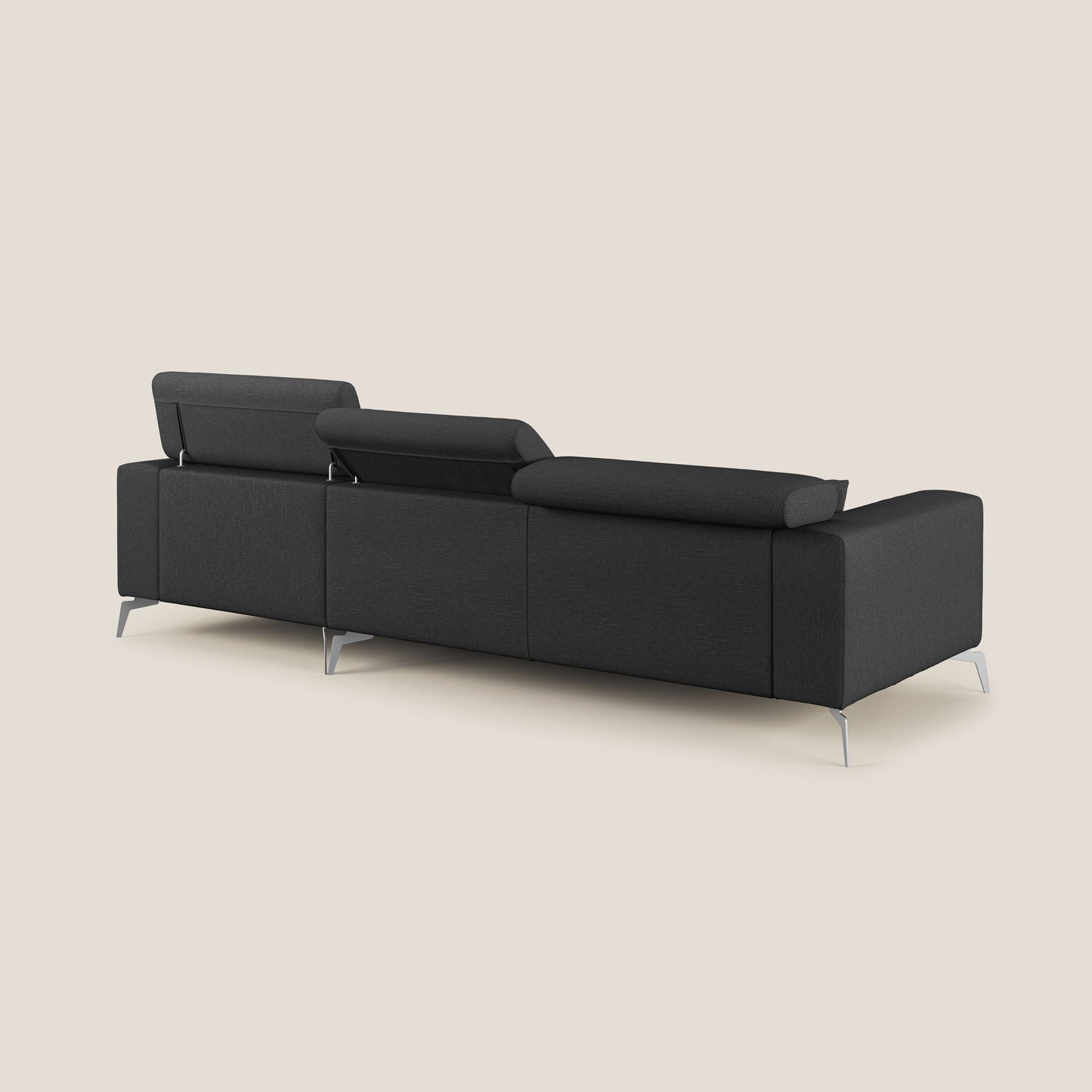 Blade Divano moderno angolare con poggiatesta reclinabili in tessuto impermeabile simil-cotone T13 antracite