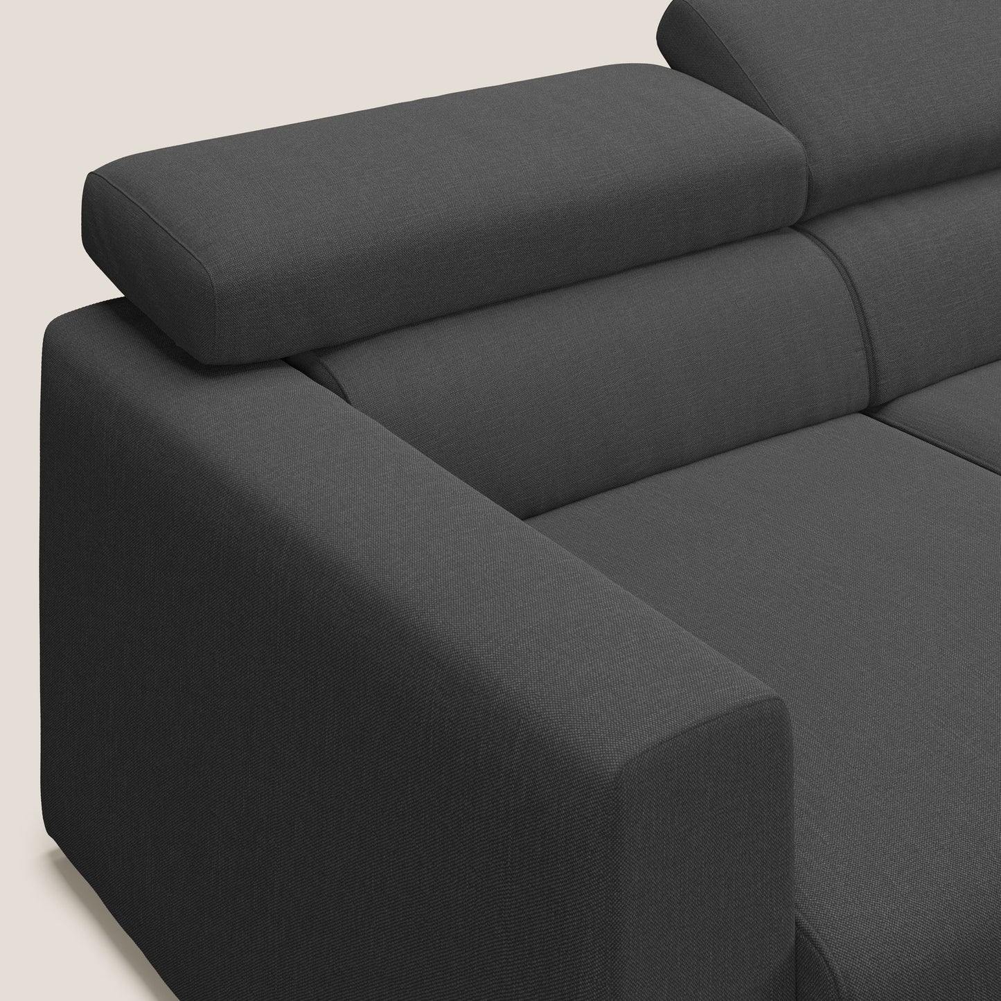 Dylan divano angolare con pouf estraibile poggiapiedi in tessuto simil cotone impermeabile T13 antracite